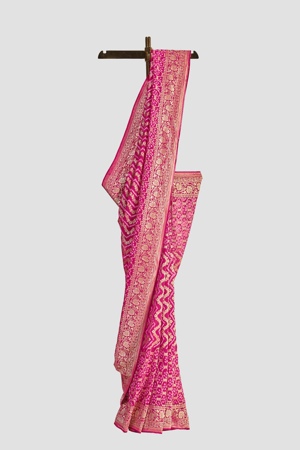 Pink Bandhani Georgette bridesmaid saree
