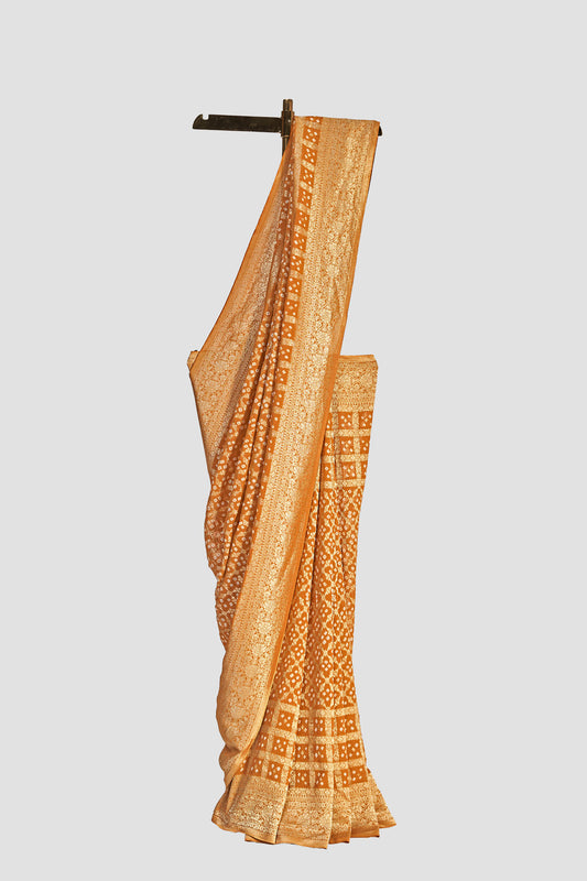 Exquisite Mustard Bandhani Georgette Saree