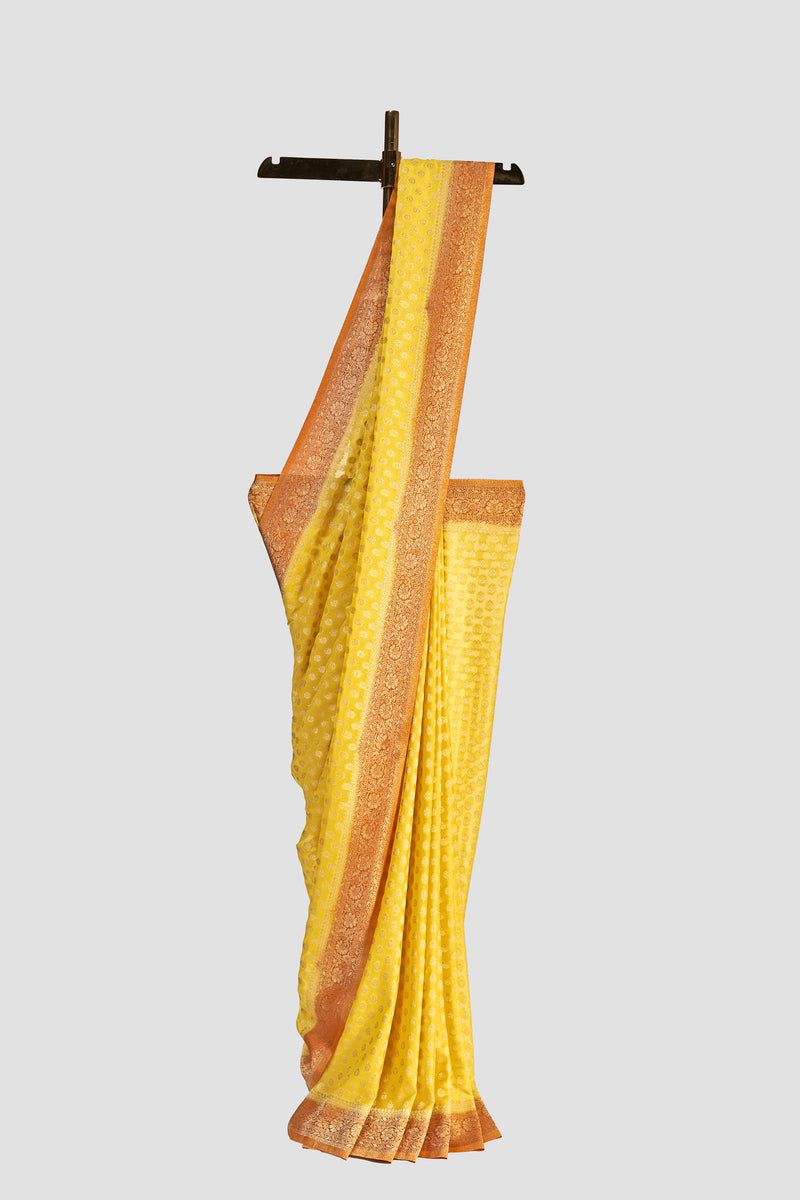 Yellow Georgette Brocade Saree