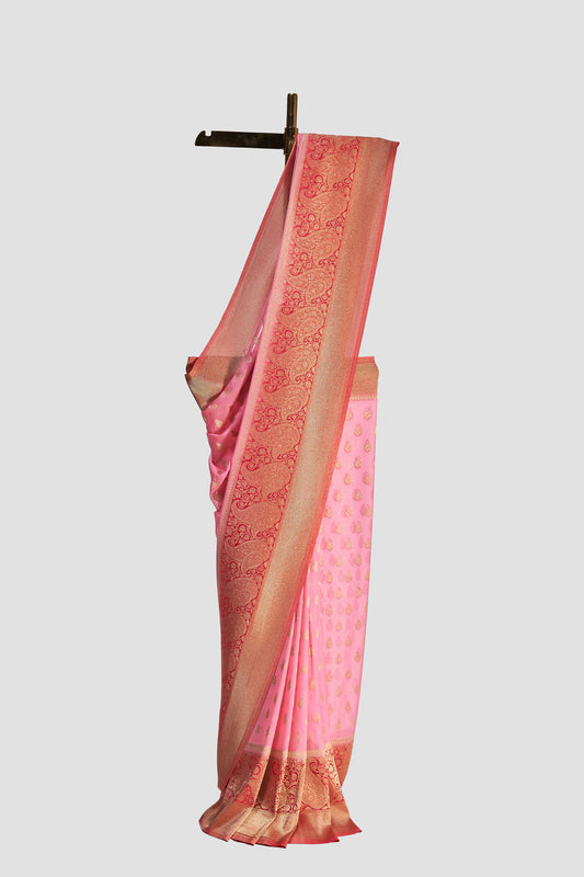 Pink Georgette Brocade Saree