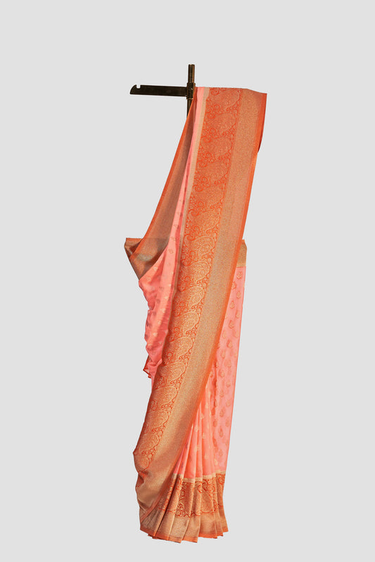 Peach Georgette Brocade Saree