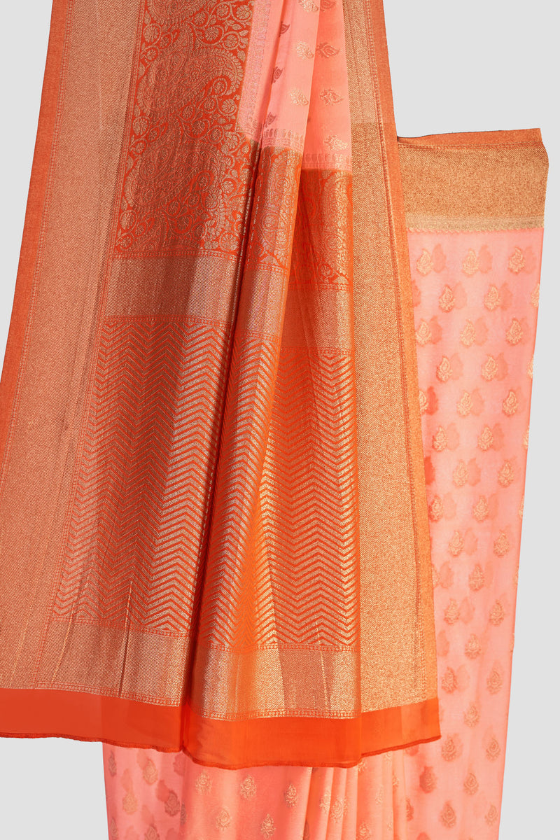 Peach Georgette Brocade Saree