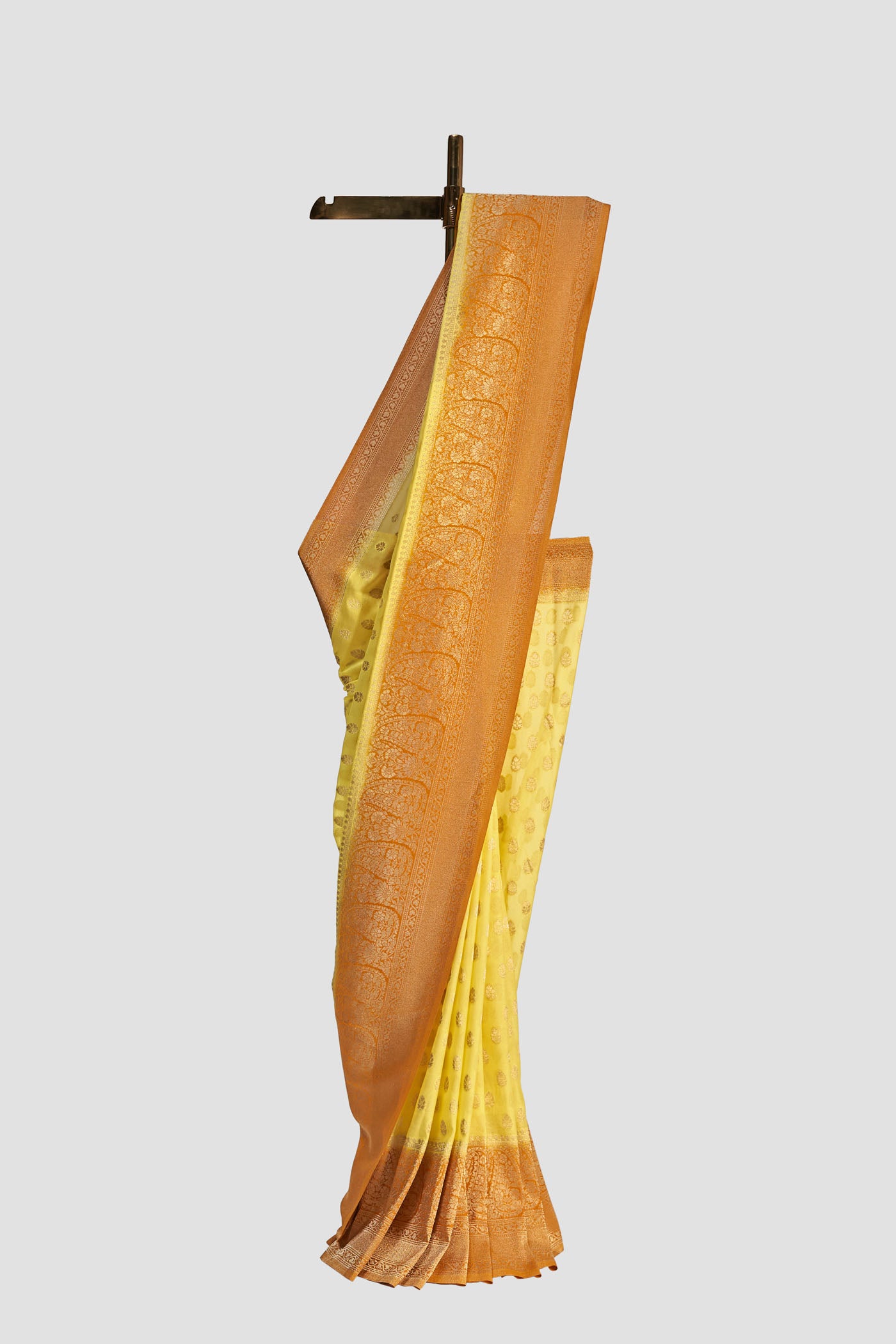 Yellow Mustard Georgette Brocade Saree