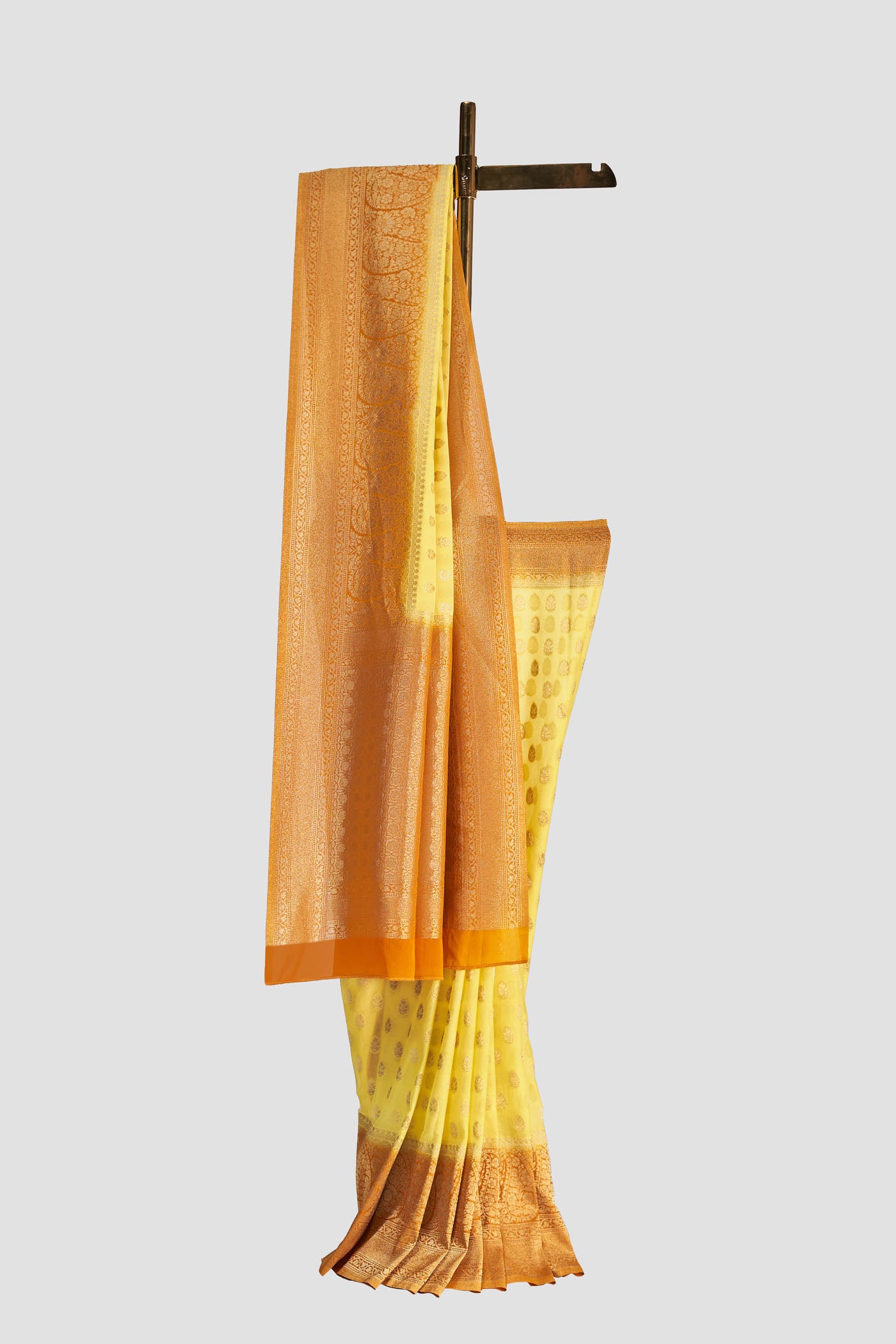 Yellow Mustard Georgette Brocade Saree