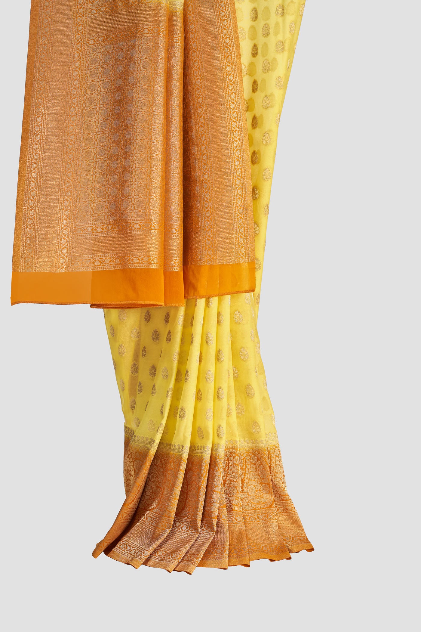 Yellow Mustard Georgette Brocade Saree