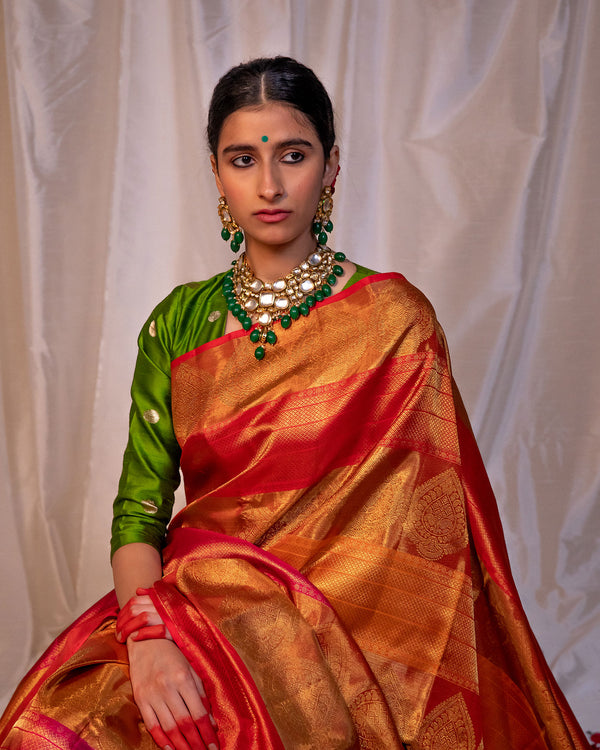 green red kanchipuram silk saree