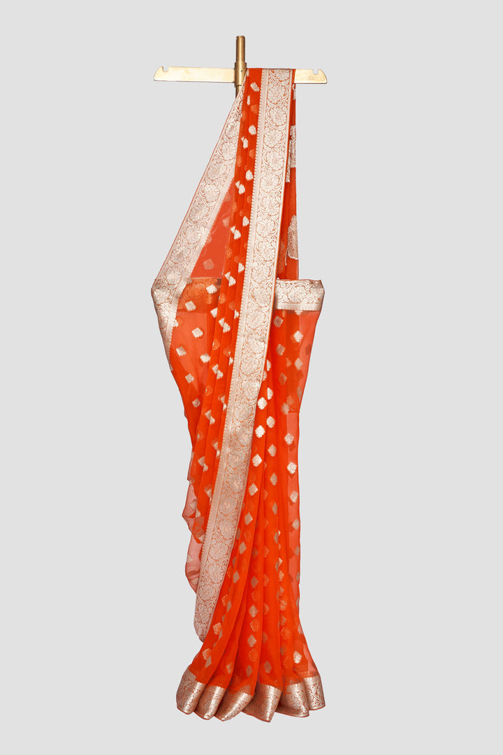 Orange Chiffon Brocade Saree