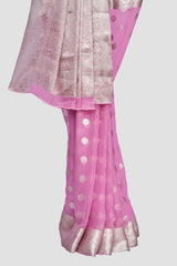 Modish Pink Viscose Chiffon Saree With Leaf Pattern