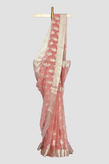 Pink Geometrical Chiffon Saree With Border