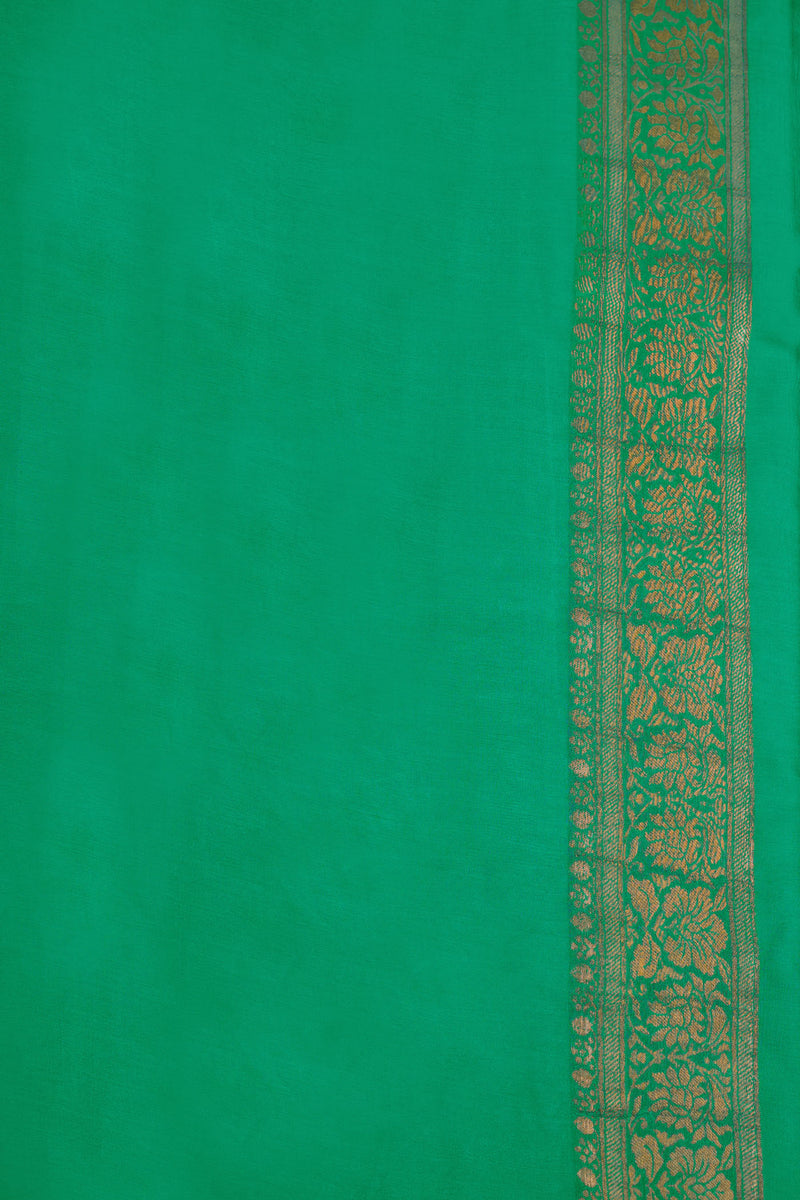 Green Georgette Brocade Saree With Bel Border Pattern