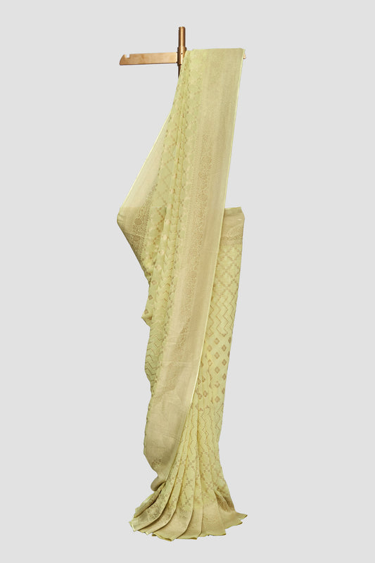 Georgette Brocade Saree With Chowkdi Motif