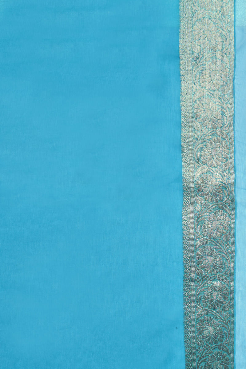 Blue Chiffon Saree With Leaf Pattern