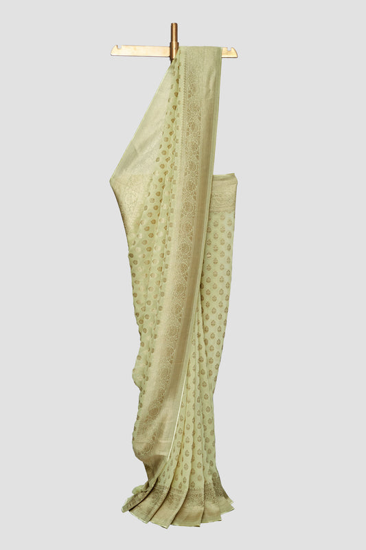 Light Yellow Georgette Saree With Jhallar