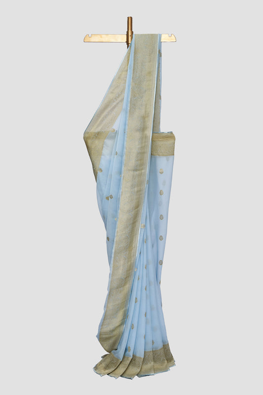 Modern Leaf Print Georgette Brocade Saree