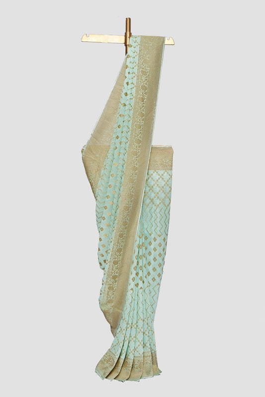 Sky Blue Geometric Pattern Georgette Saree
